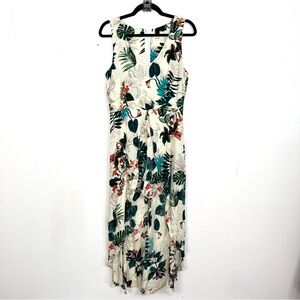 53. KoriMei Romper Dress Tropical Floral Palm Print Small Sleeveless
